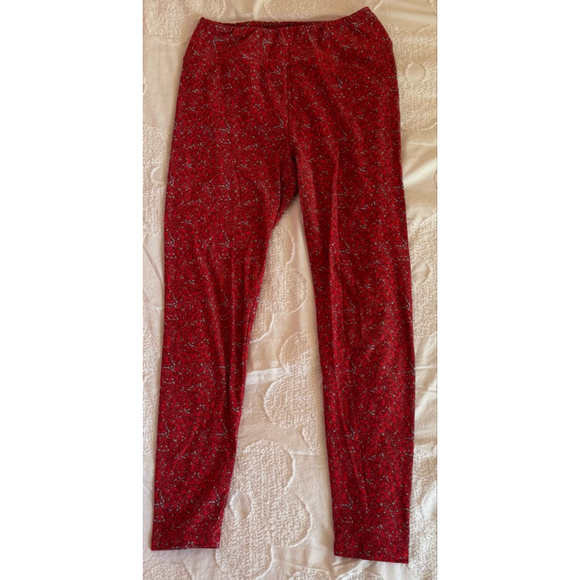 Lularoe Pants - Women's Lularoe Leggings Red/Gray Floral Print One Size
